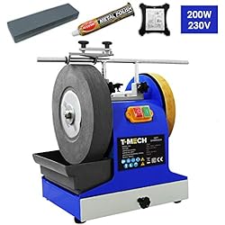 T-Mech Affûteuse à Eau 200W Pierre à Huile GRATIS Cirage pour Métal GRATIS Roue à Cuir Guide d'Angle