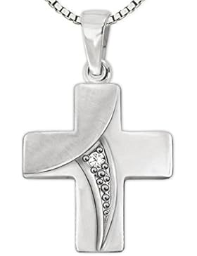 CLEVER SCHMUCK-SET Silberner Kreuz Anhänger breite Balken 17 mm rechts glänzend 1 Zirkonia elegant geschwungene...