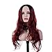 Produktbild Frau flauschiges langes lockiges Haar weinrote Highlights schwarze Perücke, schräge Pony, große Wellen, Hochtemperaturdraht Rosenhaarnetz verstellbar jugendlich realistisch sexy schön lang 65 cm