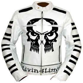 4LIMIT Sports Motorradjacke Leder Crossbones Biker Motorrad Jacke Lederjacke Wei, Gre M