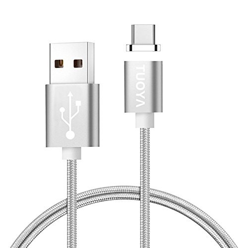 [Die neue Version]Magnet USB C Kabel auf USB 3.0 A- Lebenslange Garantieserie -TUOYA Magnetisches USB-C Ladekabel- Fast Charging-Magnetisches Type C Ladekabel Kabel - Type C Datenkabel Hochwertig mit LED Statusanzeige für Android Smartphones OnePlus 3 Huawai Mate Honor Google Pixel Nexus HTC Xperia Samsung Galaxy Type-C-Geräten (1*Pack Silber)