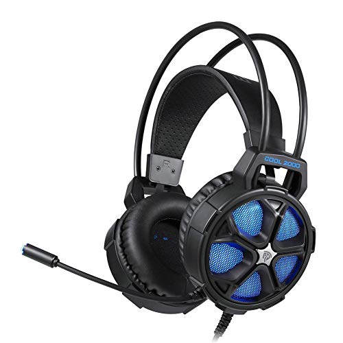 Preisvergleich Produktbild Jinclonder Cool 2000 Stereo-Kopfhörer für PS4, PC, Xbox One, Kopfhörer mit Geräuschunterdrückung, mit Mikrofon, LED-Licht, weiche Ohrenschützer für Laptop, Mac, Spiele Nintendo Switch blau