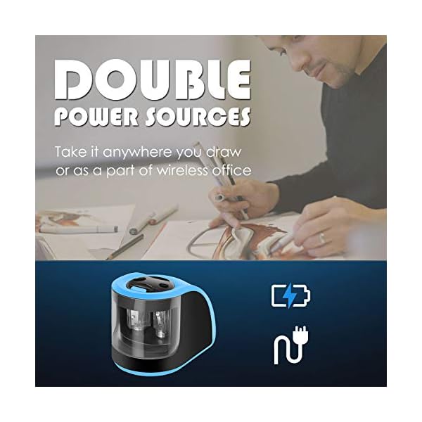 Pencil Sharpener,Upeffeet Convent Electric Automatic Pencil Sharpener 2 Diameters Holes Coal Coloured Pencils for Drawing 2-Way Powered For Classroom Office Outdoor Paint Sketching - Image 4