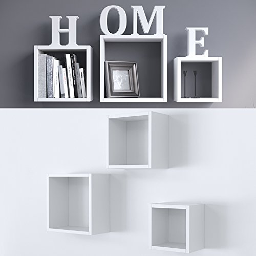 Vicco Wandregal 3er Set – 3 Größen Deko Würfelregal Holz Hängeregal Cube Büroregal CD Buch Sonoma Eiche (Weiß) - 2
