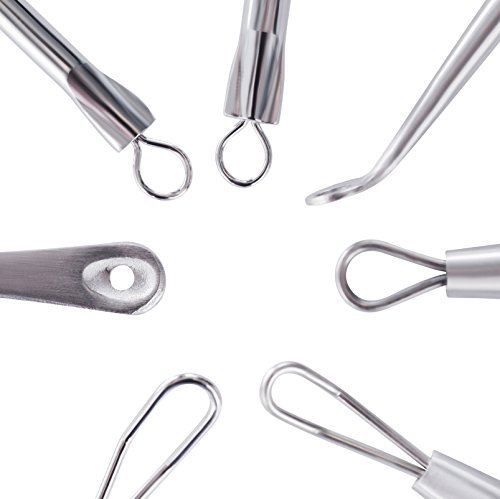 [Komedonenquetscher] Mitesserentferner Milienöffner aus Edelstahl – 7-teiliges Set im Lederetui für ein besseres Hautbild - 3