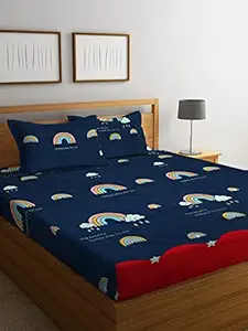 NEW LEAF  Glace Cotton 160 TC Kid's Rocket Printed Double Bed Sheet with 2 King Size Pillow Covers ( Blue, 6X7 feet)