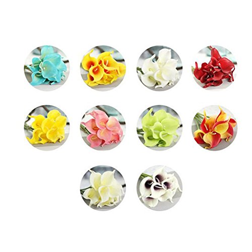 9x PU Künstliche Blume Calla-Lilien Blumenstrauß Hochzeit Blumen Dekor – Blau - 6