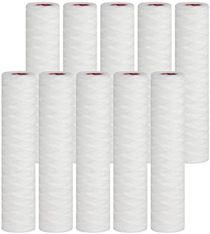 10 x AQUAFILTER 10" String Wound Polypropylene Yarn 5 Micron Sediment Filter Cartridges for removal of Sand, Silt, Rust and Suspended Solids from Industrial and Domestic Hot Water Applications