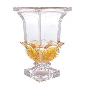 Ruhis Creations Cut Glass Flower Vase (Vase1002) 7X4 inches - Yellow