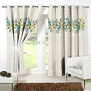 GOGAJI COLLECTION 3D Flower Digital Printed Polyester Fabric Curtains for Bed Room Kids Room Living Room Window/Door/Long Door - Set of 2 - Dn-44 (Cream, 4 x 9 Feet; 48 x 108 Inch)