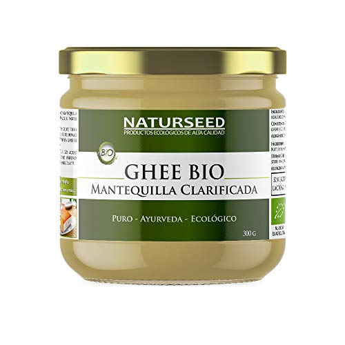 Naturseed Ghee Organico - Burro purificato Ayurveda - senza lattosio - solo pascoli biologici - Sweet Flavor - 250º- Ricette gratis (300gr)
