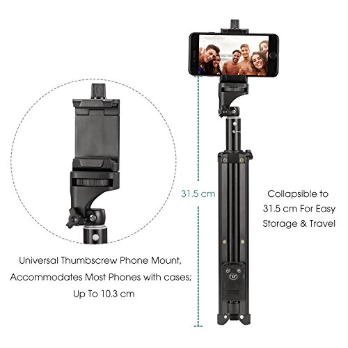 Tobeape 137 cm Selfie Stick Stativ, Ausziehbares 3 in 1 Selfie Stick, Selbstbildnis Monopod, Video Stativ fÃ¼r Smartphone und Kamera mit Wireless Fernbedienung Shutter