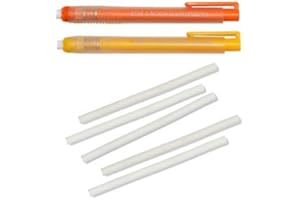 KOH-I-NOOR Goma de borrar de 2 piezas, en forma de bolígrafo (Amarillo + Naranja) 12,5 cm de largo, 5 gomas de recambio