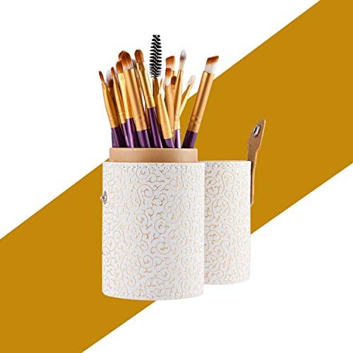 Brush Holder Cup, Hifina Empty Box PU Leather Portable Makeup Cosmetic Storage Bags Brush Organizer Holder (White)
