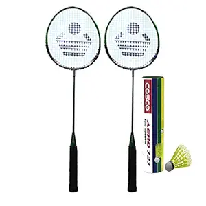 Cosco Aluminum Badminton Racket Pair with Aero 727 Nylon Shuttle Cock Cb-88, Blue, Red