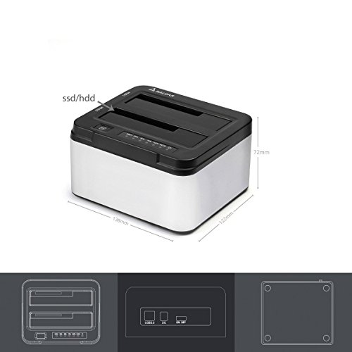 Salcar USB 3.0 Offline Klon Docking Station mit 2 Einschüben, optimiert für HDD/SSD Festplatte, 2,5″ und 3,5″, 2,5 und 3,5 Zoll (SATA I / II / III), inklusive USB 3.0 Kabel und 12V 4A Netzteil, unterstützt 2x 6TB (Silber) - 4