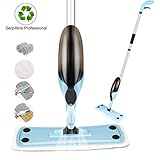 AUELEK Serpillère en Microfibre Balai Lave-Sol avec Vaporisateur 500ml pour Tous Les Types de Planchers Inclus 2×Chiffon en Microfibre et 2×Brosse pour Enlever La Saleté, 5×Non-tissé