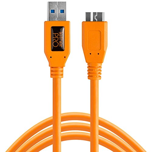 Tether Tools TetherPro SuperSpeed 4,6 Meter USB-Datenkabel (Anschlusskabel, Übertragungskabel) für USB 3.0 Typ A an USB 3.0 Micro-B (gerader Stecker/orange) - z.B. zum Anschließen einer Kamera an ein Notebook