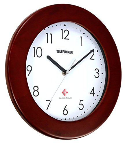 TELEFUNKEN FWU-28-H (W), Funk-Wanduhr mit hochwertigem Echtholz-Rahmen in Nussbaumoptik, 28cm, Holz Holzwanduhr braun analog - 2