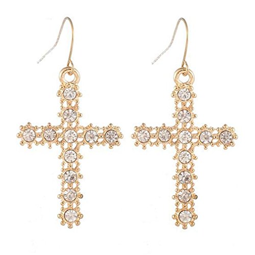 Yazilind Encanto plateado oro de la cruz del embutido Claro Cystal cuelgan los pendientes del gancho Mujeres