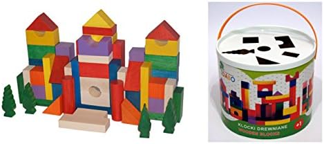 DABO Top Quality Set of 50 COLORFUL Pieces Wooden ECO Blocks. TUBE with SORTER!