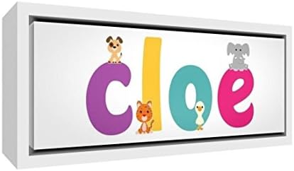 Little Helper lhv-cloe-1542-fcwht-15it Drawing Print on Canvas framed White Wood, Personalised with Name Girl Cloe Pack, Multi-Colour 25 x 63 x 3 cm multi-coloured