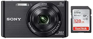 Sony DSC W830 Cyber-Shot 20.1 MP Point and Shoot Camera (Black) with 8X Optical Zoom + SanDisk 128GB Ultra SDXC UHS-I Memory Card - 100MB/s, C10, U1, Full HD, SD Card