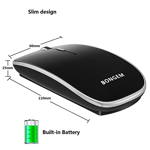 BONGEM-Silent-buttons-Ultra-thin-Portable-24GHz-Wireless-Rechargeable-Mouse-Built-in-600mAh-Battery-for-Notebook-PC-MAC-Laptop-Computer-Macbook-with-Nano-Receiver-Black