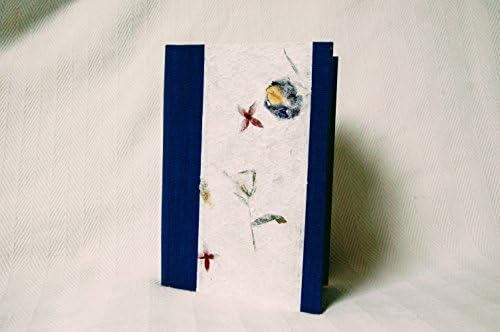 Blue Notebook, Linen spine, Natural Floral Inclusion, A5, 8.5*5.5in, Tactile Paper, 120gsm, 160pg, writing/drawing/sketching/blank
