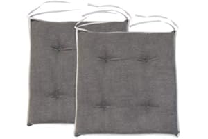 Loft 25 Premium Tufted Seat Pads | Non-Slip Indoor Chair Cushions for Kitchen and Dining Room | Breathable Luxury Pillow with Ties | Lightweight & Comfortable Foam Filling (37x37cm, Graphite, 2)