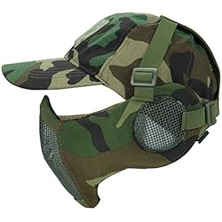 Aoutacc Airsoft Masque en Maille avec Protection auditive et Casquette de Baseball réglable pour CS/Chasse/Paintball/Shooting, WL