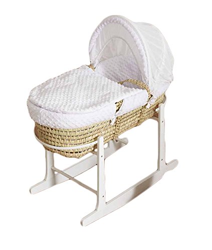 Cuddles Collection Dimple Moses Basket on Rocking Stand (White)