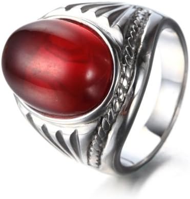 LOPEZ KENT Retro Tiger Stone Titanium Steel Men's Rings Red Size R