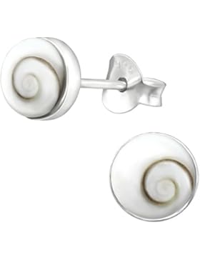 EYS JEWELRY Damen-Ohrstecker Hals-Kette Anhänger rund 925 Sterling Silber Shiva-Auge weiß Muschel Ohrringe im...