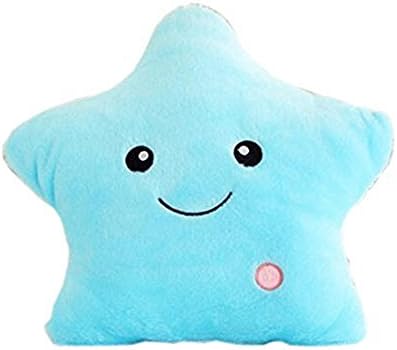 LED Light Luminoud Soft Star Pillows Wonderful Christmas Decoration Children Baby Plush Toy(Blue)