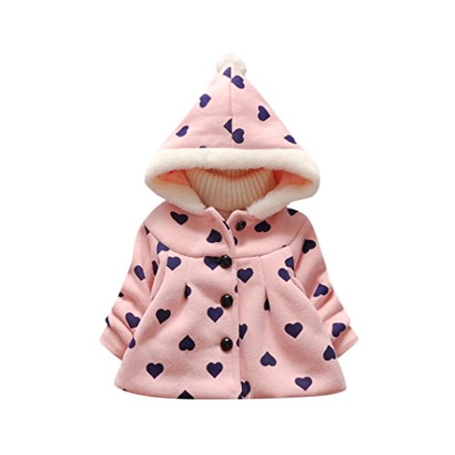 Preisvergleich Produktbild Longra Baby Mädchen Mantel Jacke Trenchcoat Kinderjacken mit Herz Winterjacke Outwear Baby Wintermantel Hoodie Kapuzenmantel Baumwollmantel Parka (70CM 12, Pink)