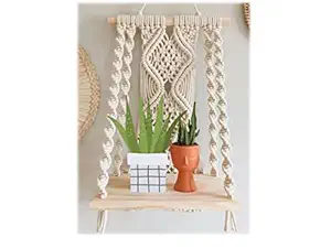 Aain Macram? Wooden Wall Hanging Shelf |104| Modern Chic Woven Macrame Woven Cotton Rope Bohemian Home Wall D?cor for Dorm, Bedroom, Living Room, Nursery, 10