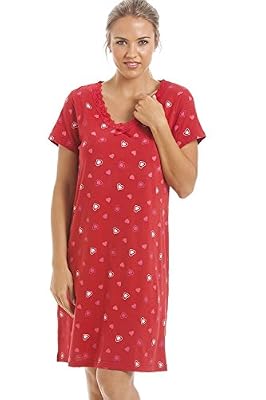 Camille - Chemise de nuit en coton - femme - motif cœurs - rouge 46/48