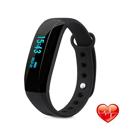 EIVOTOR Fitness Armband Fitness Tracker Smart Sport Watch Bluetooth 4.0 Smartband IP65 Wasserdicht Fitnessarmband unterstützt Pulsmesser,Schlafmonitor,Schrittzähler und Anrufer ID Benachrichtigung kompatibel mit Android Handy und IOS,iPhone für Sport,Fitness,Outdoor (Schwarz 2)