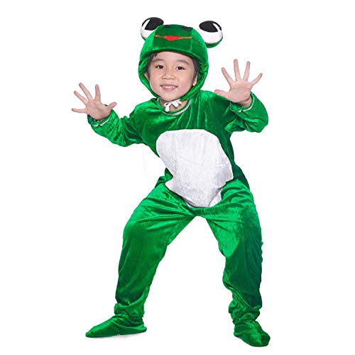 LOLANTA Enfant Panoplie de Grenouille Verte Costume de Grenouille avec Capuche et Gants pour Carnaval Anniversaire