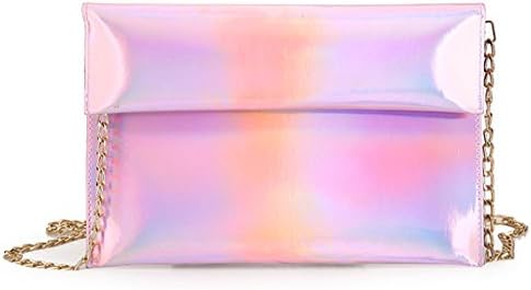 Novias Boutique Women Ladies Shiny Hologram PU Cross Body Shoulder Bag Handbag(Pink)