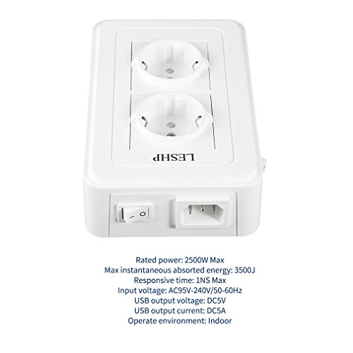 ICOCO 4 USB Steckdosen Dual Control Unit 2500W Max (Multistecker 4 USB Ports 1－2.4A Schutzkontakt Steckdose, Steckdosenleiste) - 2