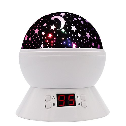 Timer-Stern-Projektor, MKQPOWER neue Erzeugung, die Mond-Stern-Projektions-LED-Nachtlichter-Spielwaren-Tabellen-Lampen mit Timer shut off & EU-Adapter, entspannende Schlaf-Hilfe für Kinder Projektions-LED (Weiß)