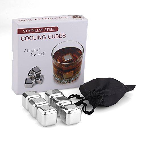 Uten 6PCS Stainless Steel Reusable Wine Ice Cubes Edelstahl Eiswürfel ,Pack of 6 Metall Whiskey Chilling Rocks Eis Steine - 6