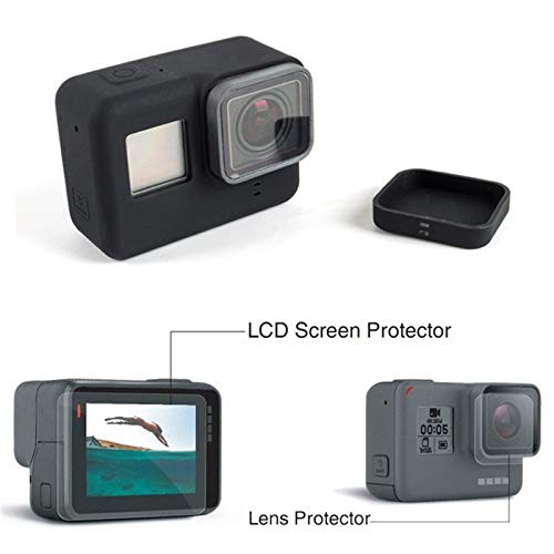 Preisvergleich Produktbild Gopro Hero 5 Objektiv- und Displayschutzfolie + Silikonhülle + Objektivschutz, Kamerazubehör-Set Schwarz