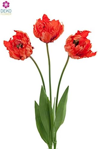 Dekoflower - Artificial Single Parrots Tulips 61 CM Coral/Red Pack of 3