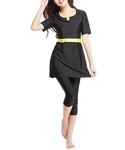 Preisvergleich Produktbild Swallowuk Damen Muslim Abaya Dubai Muslimische Islamische Burkini Badeanzug Bademode Badebekleidung Schwimmanzug Swimsuit Kurzarm Arabische Indien Türkische Kleidung (XL, Schwarz)