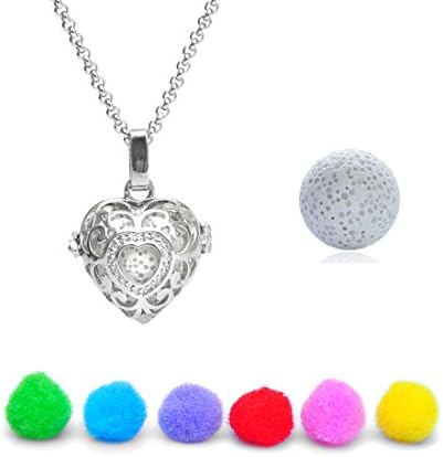 Silver Locket Cage Pendant Essential Oil Diffuser Necklace Natural Lava Stone