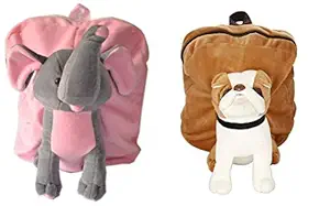 Jassi Toy Combo Offer Kids School Bag Elephant & Dog Soft Toy Bag Childrens Gifts (Pack of 2)