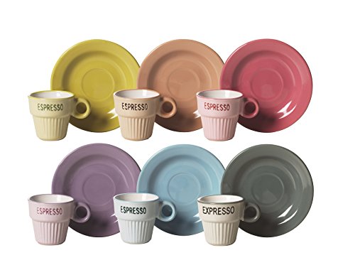 Color Life Set Taza De Cafe con Plato 6 Piezas Vintage Multicolor